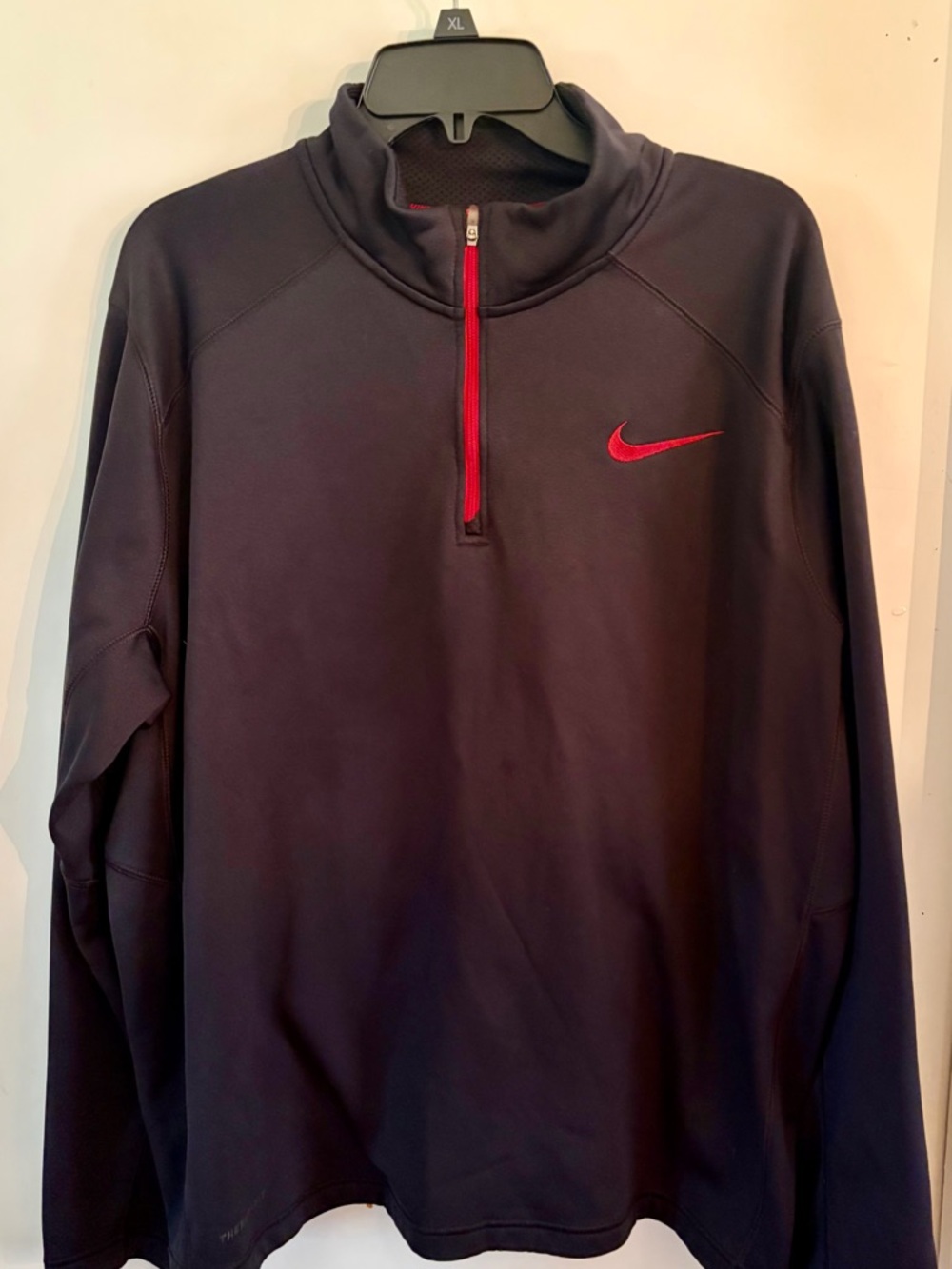 Nike Men’s Black Quarter-Zip Pullover Jacket with Red Swoosh